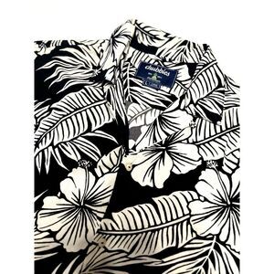 Chubbies Men Large Black White Floral Print Hawaiian Shirt Short‎ Sleeve Button